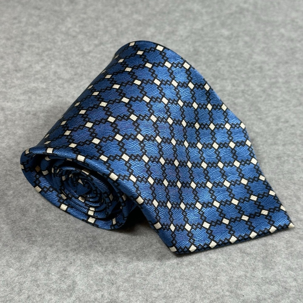 Tongue Tied Blue Geometric Lattice Silk Tie Mens Wide‎ Width Vintage